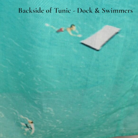 Akris Swimmer In Antigua Print Ocean Turquoise Blue Designer Drape Tunic - Picture 8 of 13